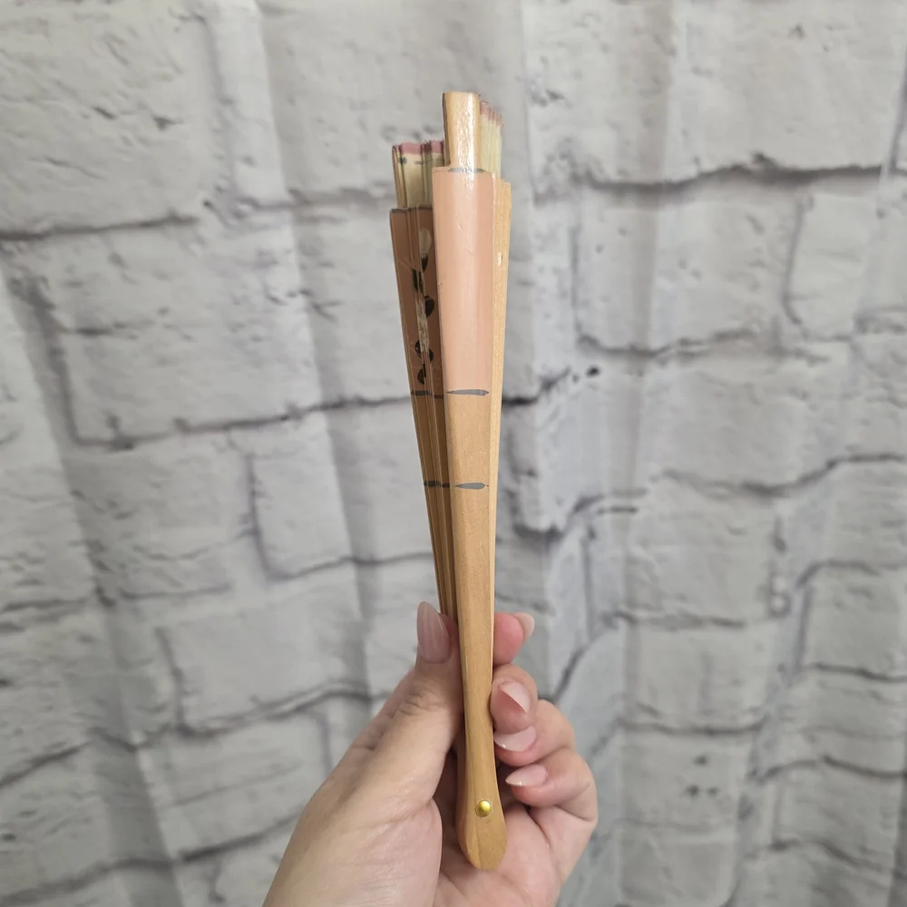 Floral Handheld Fan - Pink and Tan - Picture 10 of 10
